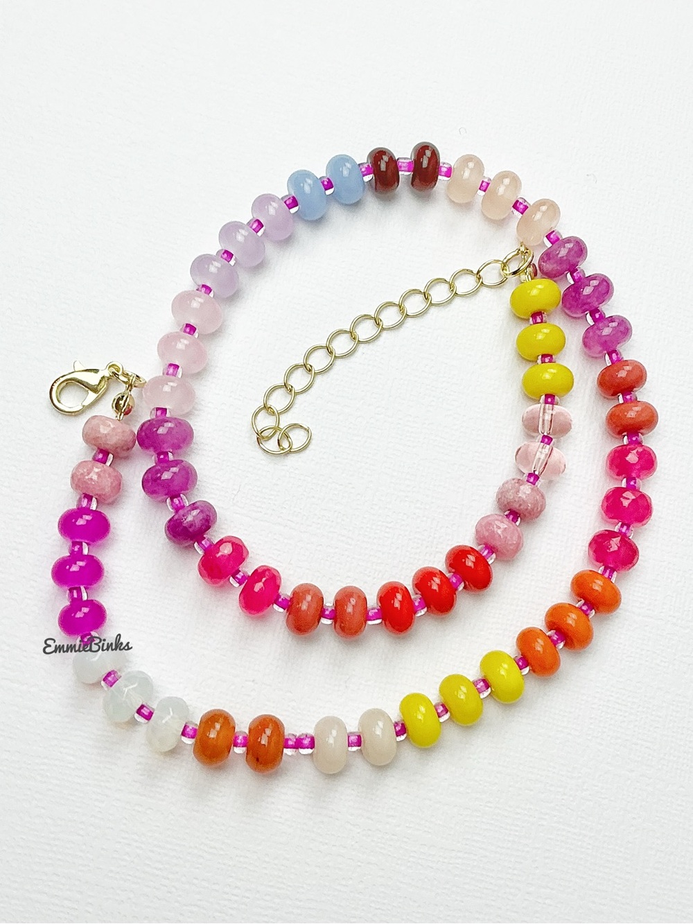 New Anthropologie Beaded Glass & Gemstone Dopamine Rainbow Necklace - Picture 6 of 13